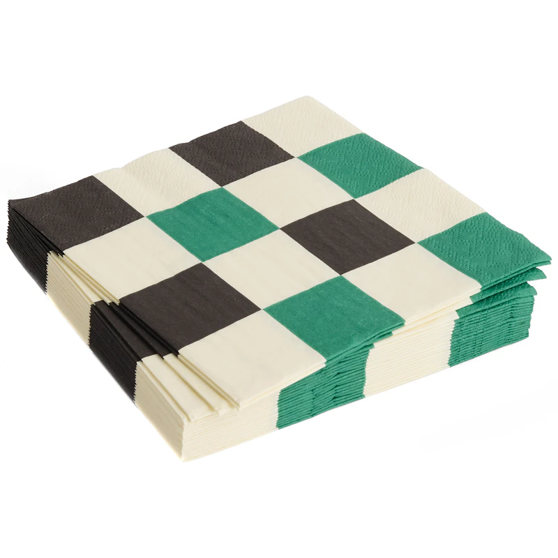 Pattern Servetten 33x33 cm, Zwart / Groen / Gebroken Wit