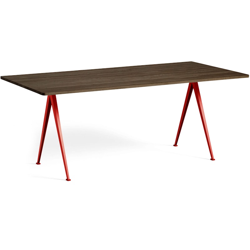 Pyramid 02 Eettafel 85x190 cm, Tomato Red / Donker Geoliede Eikenhout