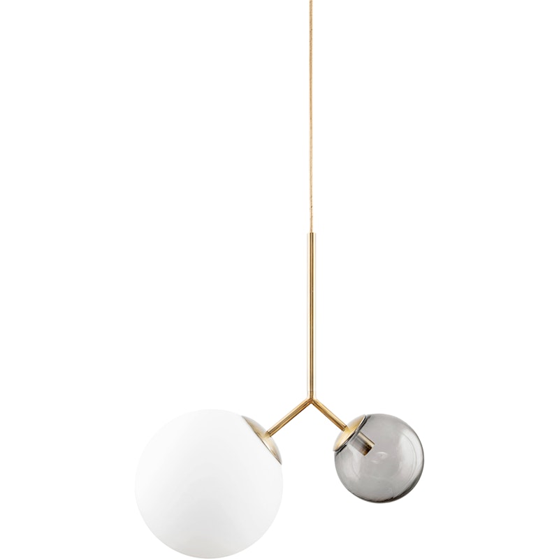 Twice Hanglamp, Messing/Smokey Grey/Opal White