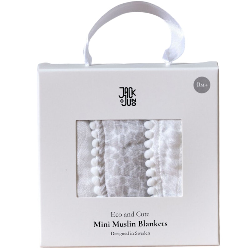 Pom Pom Mini Babydeken Pak van 3, Pearl & Giraffe Gray