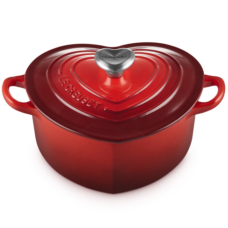 Le Creuset Signature gjutjärn hjärtformad gryta m/ hjärtformad knopp 20cm Cerise 1,9 L