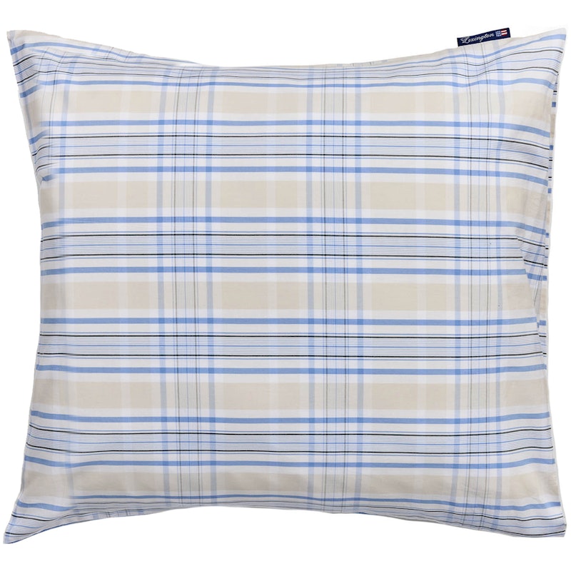 Checked Poplin Kussensloop 65x65 cm, Beige/Blauw