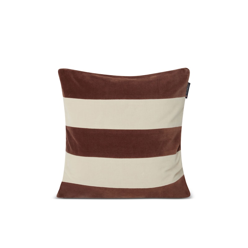 Block Striped Organic Cotton Velvet Kussensloop 50x50 cm, Bruin/Lichtbeige