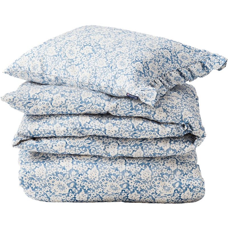 Floral printed Cotton Sateen Bedset 220x220 + 50x60 cm, Blauw