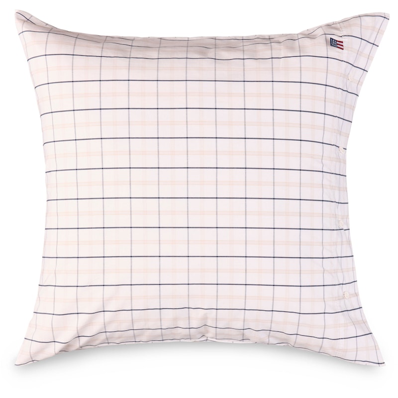 Checked Cotton Poplin Kussensloop Wit / Beige / Marineblauw, 65x65 cm