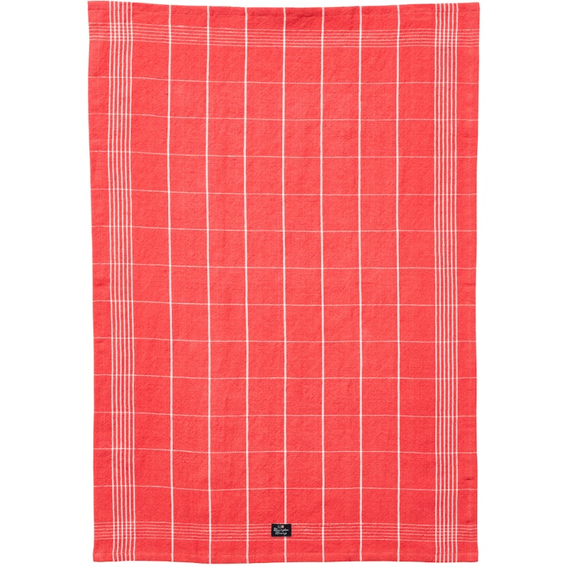 Checked Linen/Cotton Theedoek 50x70 cm, Koraal/Wit