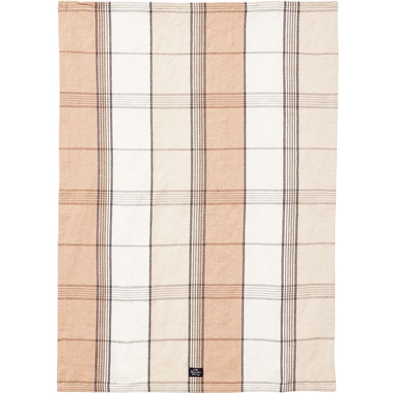 Checked Linen/Cotton Theedoek 50x70 cm, Beige/Wit