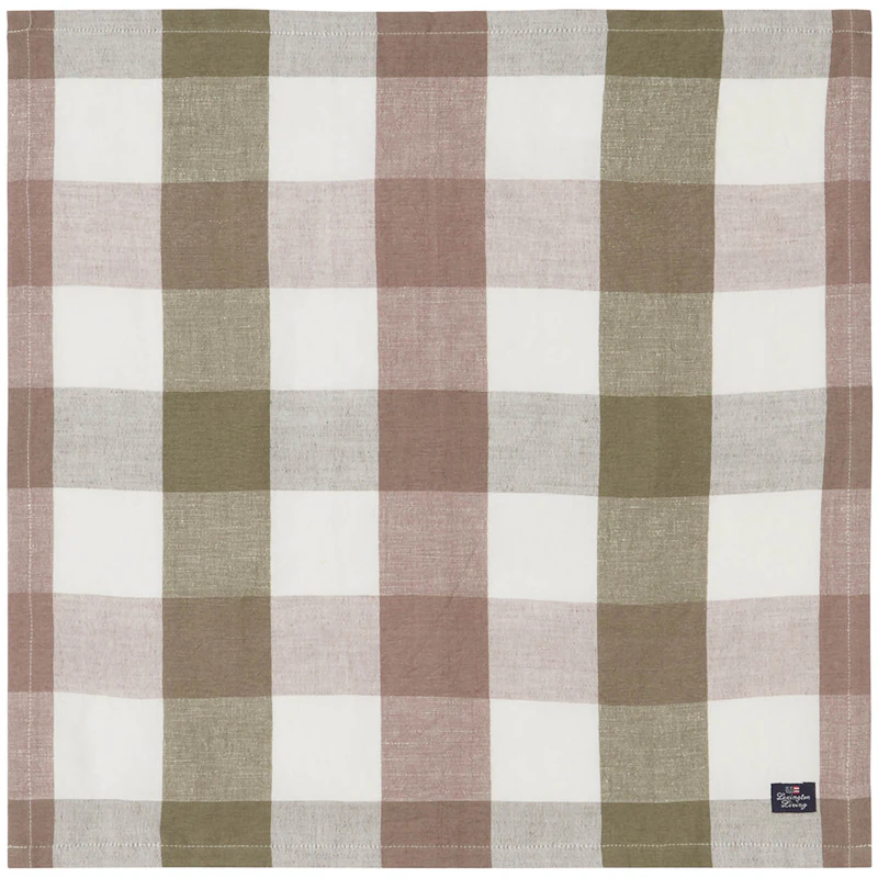 Checked Linen/Cotton Servet 50x50 cm, Bruin/Olijfgroen