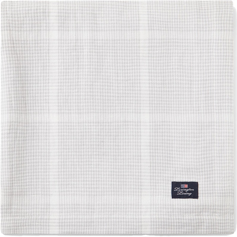 Cotton/Linen Pepita Check Tafelkleed Wit/Lichtgrijs, 150x350 cm