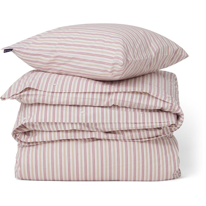 Dobby Striped Cotton Poplin Dekbedovertrekset Wit / Beige / Rood, 220x220 cm