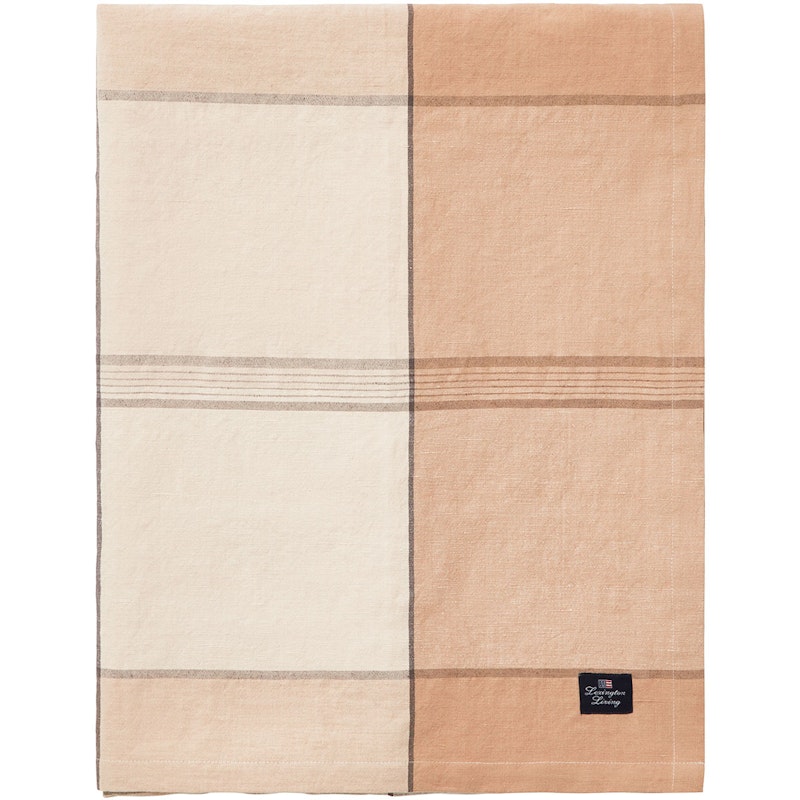 Linen/Cotton Checked Tafelkleed Wit/Beige, 150x350 cm