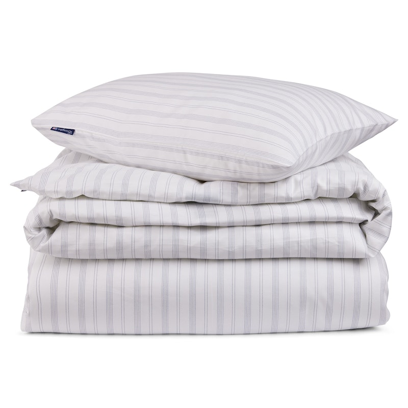 Striped Lyocell/Cotton Bedset 150x210 cm, Wit/Mistig Blauw