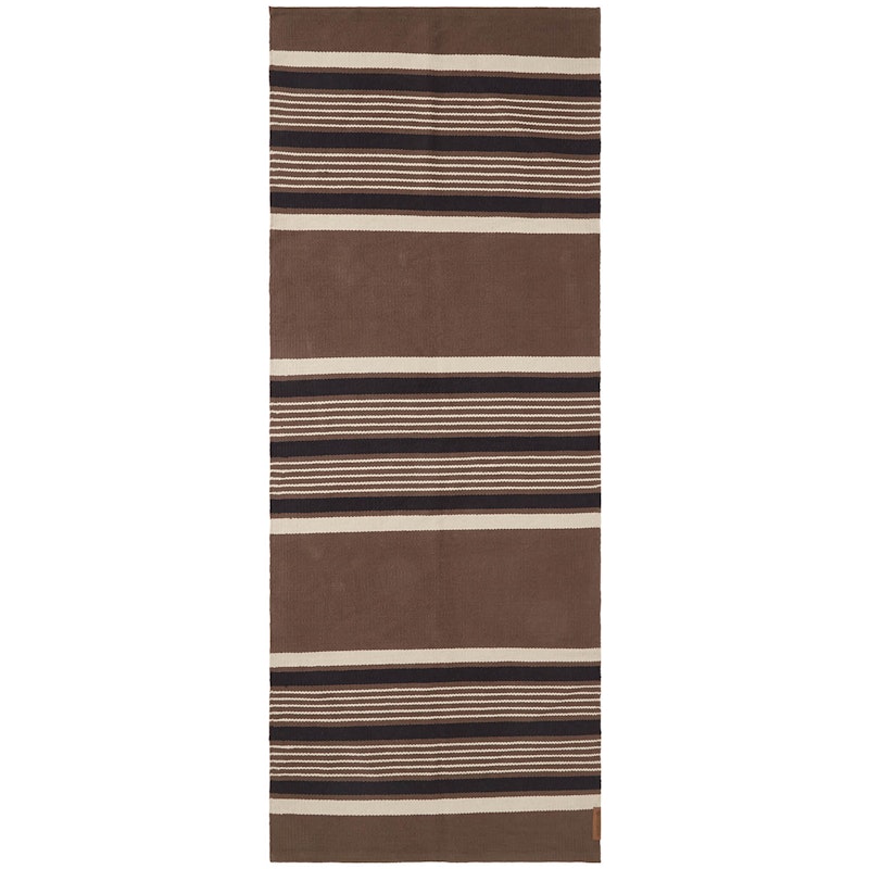 Striped Organic Cotton Vloerkleed 80x220 cm, Beige/Donkergrijs