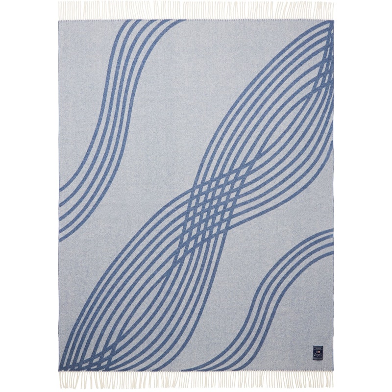 Waves Recycled Wool Jacquard Plaid 130x170 cm, Blauw/Gebroken Wit