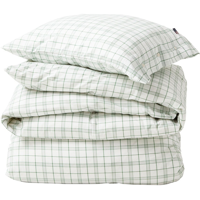 Checked Lyocell/Cotton Bedset 150x210 + 50x60 cm, Wit/Groen