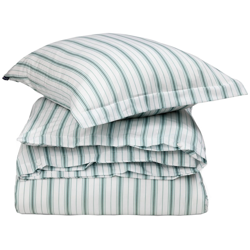 Striped Poplin Bedset 150x210 + 50x60 cm, Wit/Eucalyptus