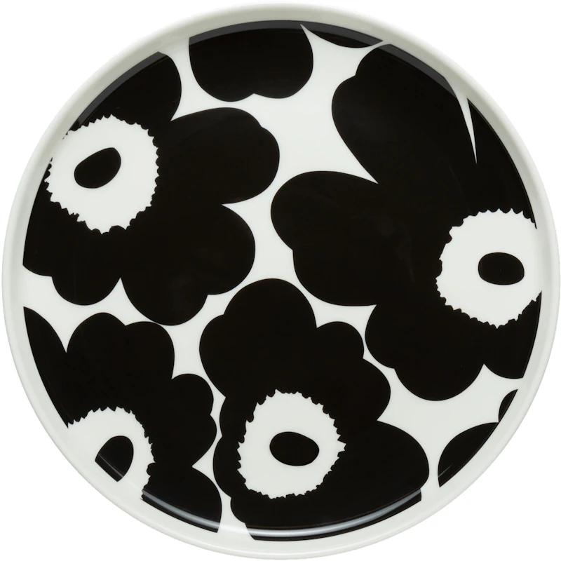 Oiva/Unikko Bord Ø20 cm, Zwart / Wit