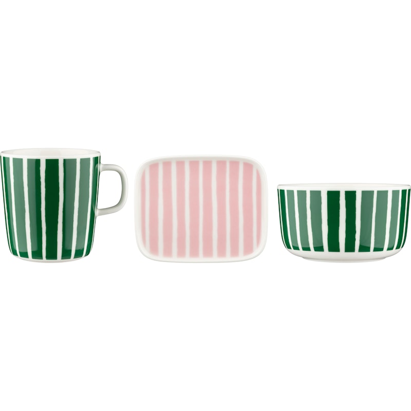 Piccolo Ontbijtset Pak van 3, Wit / Roze / Groen