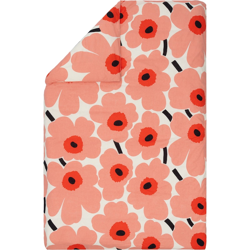 Unikko Dekbedovertrek 150x210 cm, Koraal / Houtskool / Orange Red