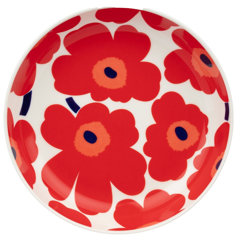 Unikko/Oiva Diep Bord 20,5 cm, Wit / Blauw / Rood
