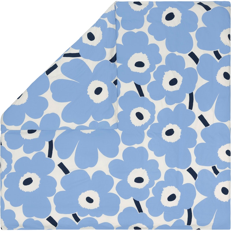 Unikko Jersey Dekbedovertrek 240x220 cm, Gebroken Wit / Lichtblauw / Marineblauw