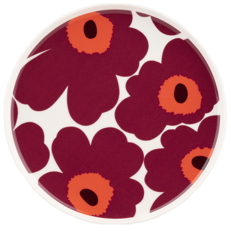 Oiva/Unikko Bord Ø20 cm, Wit / Rood / Wijnrood