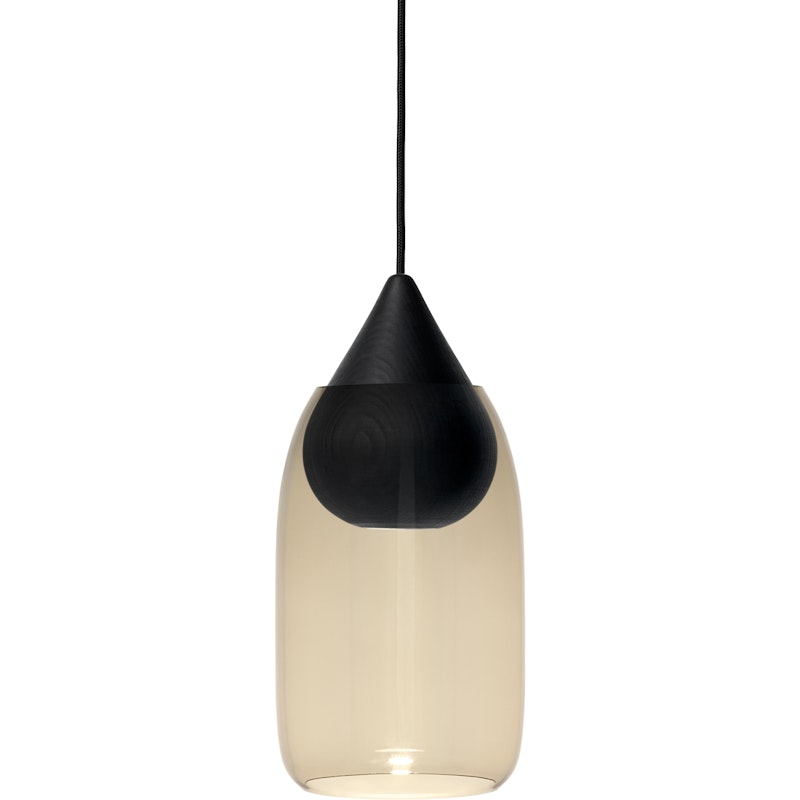 Liuku Drop Hanglamp, Zwart Gebeitst Lindehout / Gerookt Glas