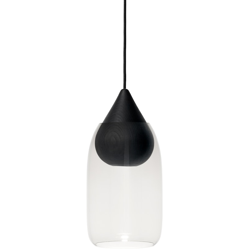 Liuku Drop Hanglamp, Zwart Gekleurd Lindehout / Transparant Glas