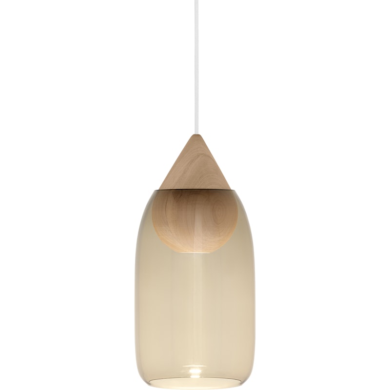 Liuku Drop Hanglamp, Mat Gelakt Lindehout / Gerookt Glas