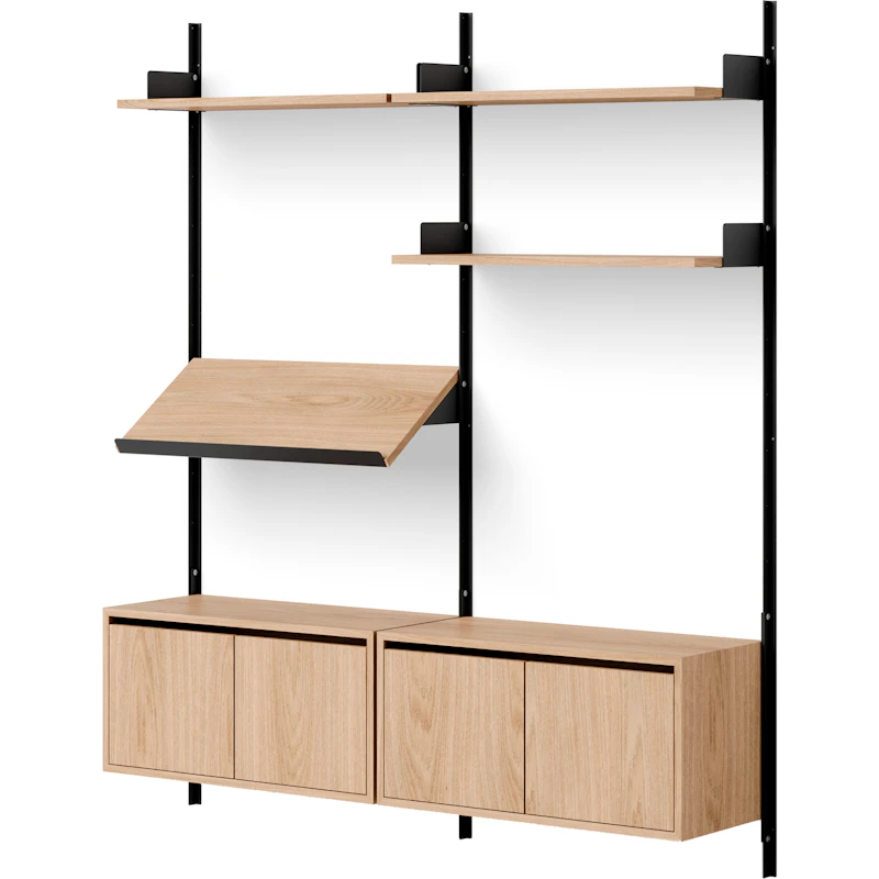 Living Wandplank Twee Lage Kasten Met Deuren, Eiken / Zwart