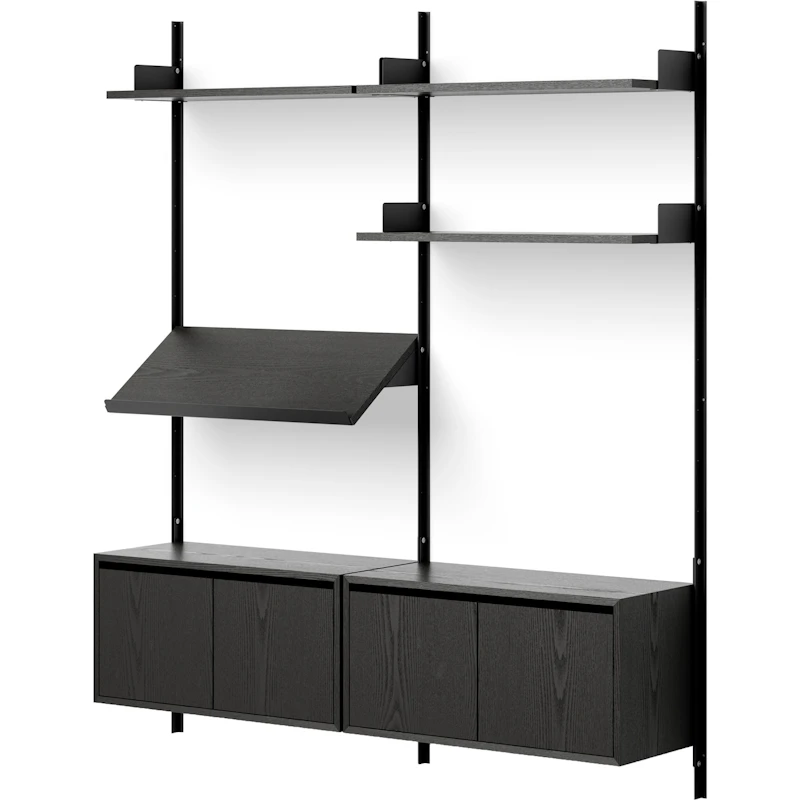 Living Wandplank Twee Lage Kasten Met Deuren, Zwart As