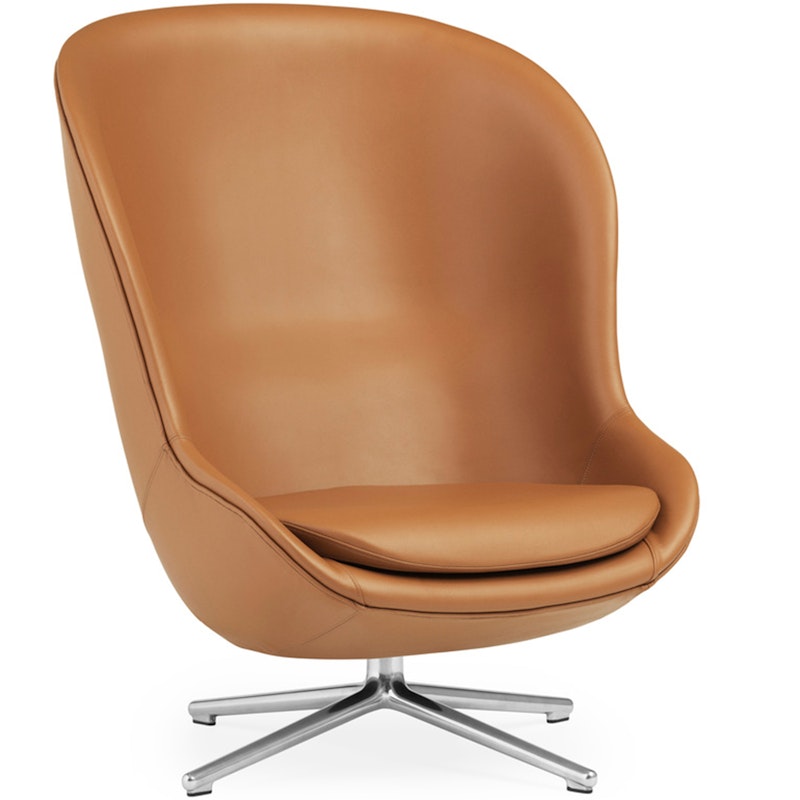 Hyg Fauteuil Hoog met Zwenkvoet, Brandy Leer / Aluminium