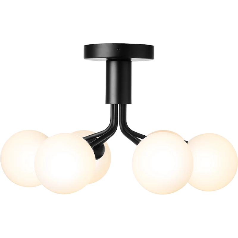 Apiales 6 Plafondinbouwlamp, Satin Black / Opaal