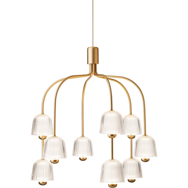 Asteea 9 Kroonluchter, Satin Brass / Doorzichtig