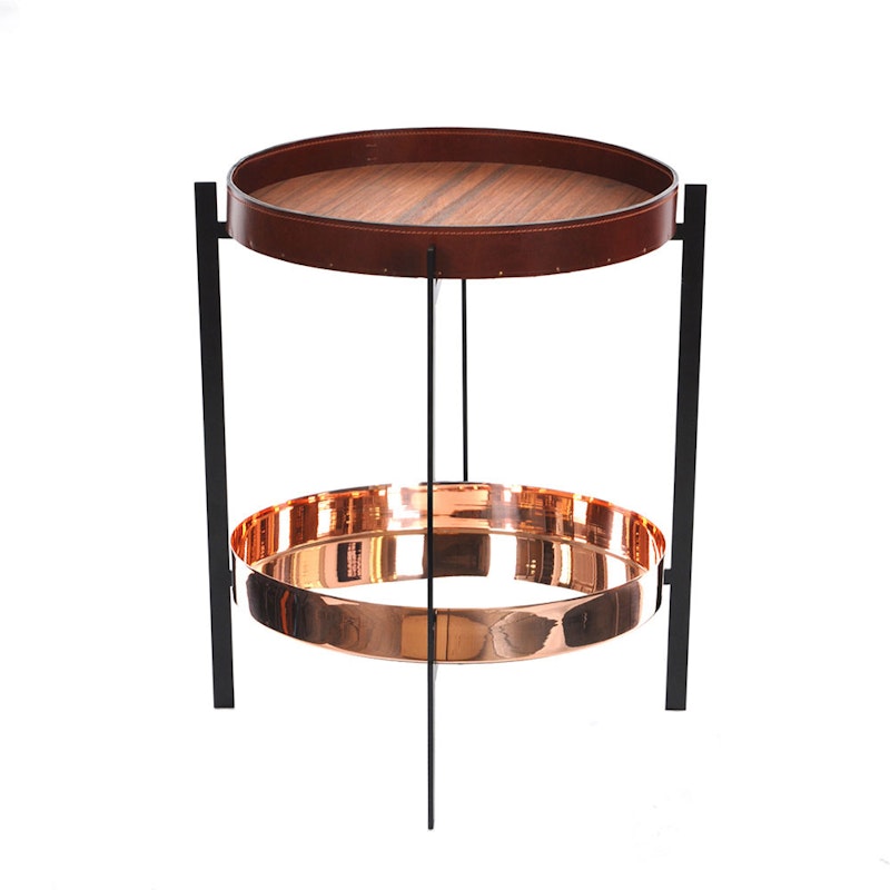 Deck Bijzettafel, Zwart Frame, Teak/Cognac, Koper