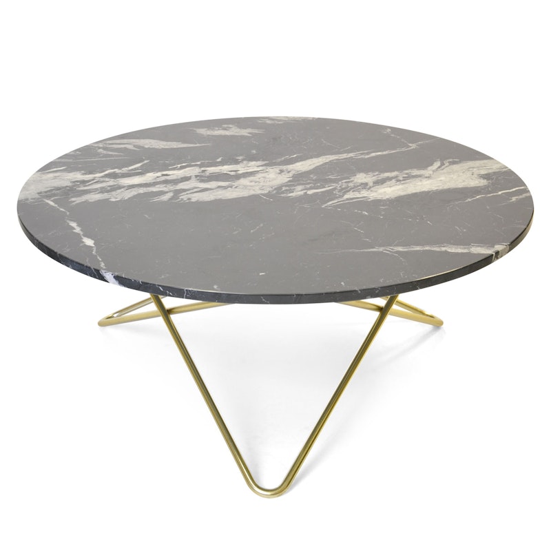 Large O Coffee Table Ø100 cm, Brass frame/Black marble