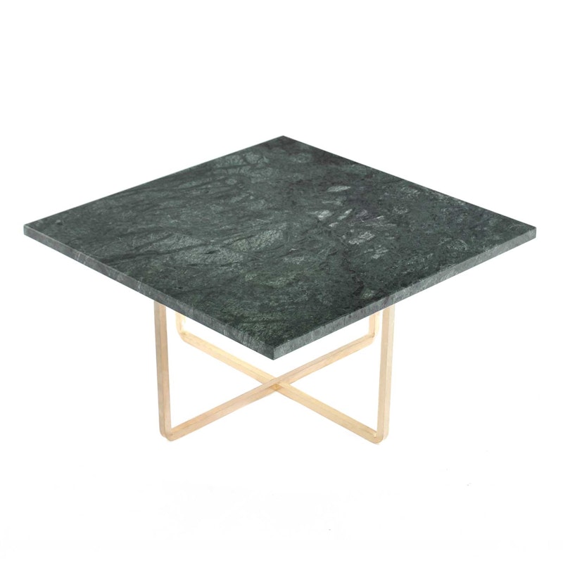 Ninety Coffee Table 60 cm, Brass Base, Green Marble