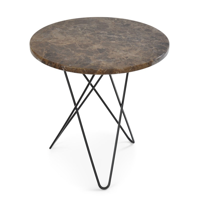 Tall Mini O Side Table Ø50 cm, Black frame/Brown marble