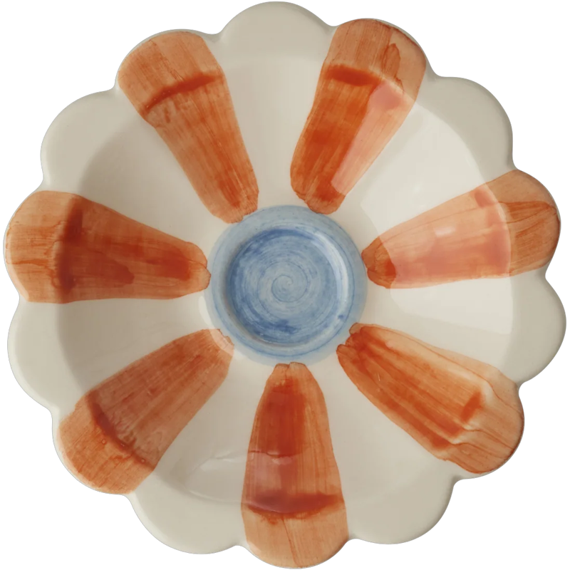 Flower Dipschaal Met Handgeschilderde Strepen, Oranje