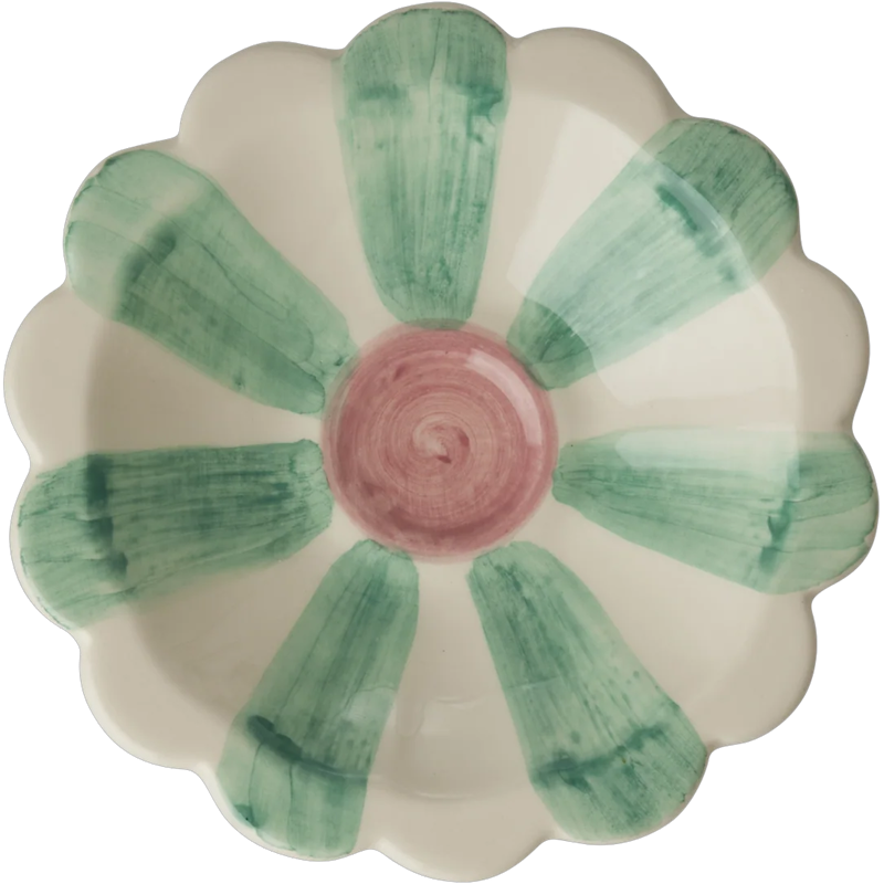 Flower Dipschaal Met Handgeschilderde Strepen, Soft Green