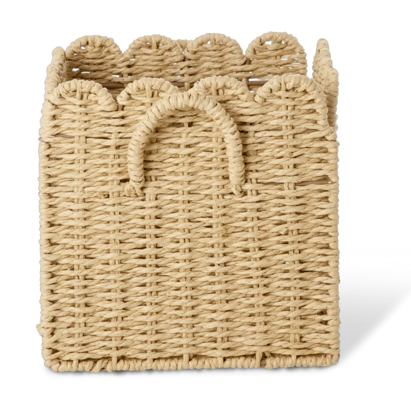 Paper Rope Mand Vouwbaar Met Golvende Randen 20 cm, Naturel