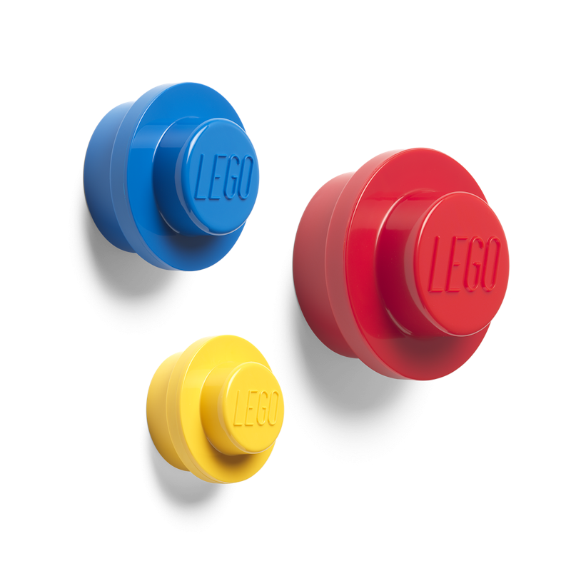 LEGO® Wandhaken Pak van 3, Blauw / Rood / Geel