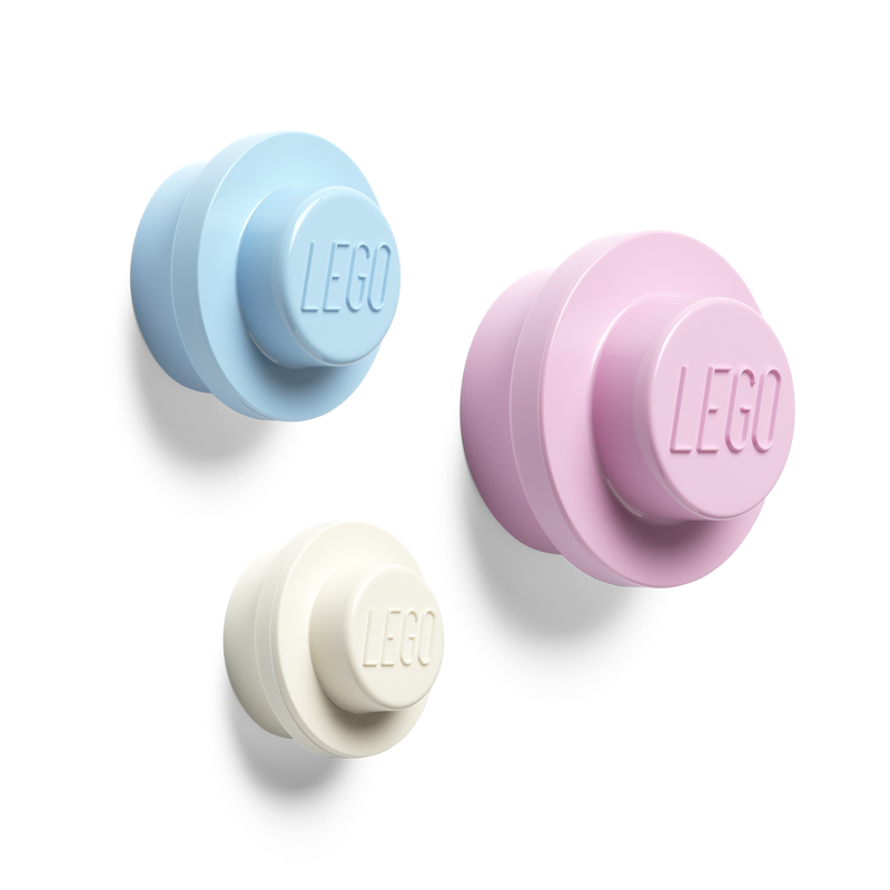 LEGO® Wandhaken Pak van 3, Wit / Blauw / Roze