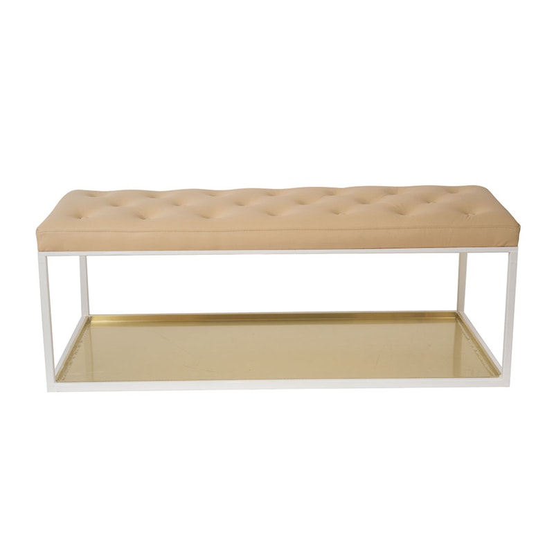 Bench 11, Steel / Brass, Beige Leather