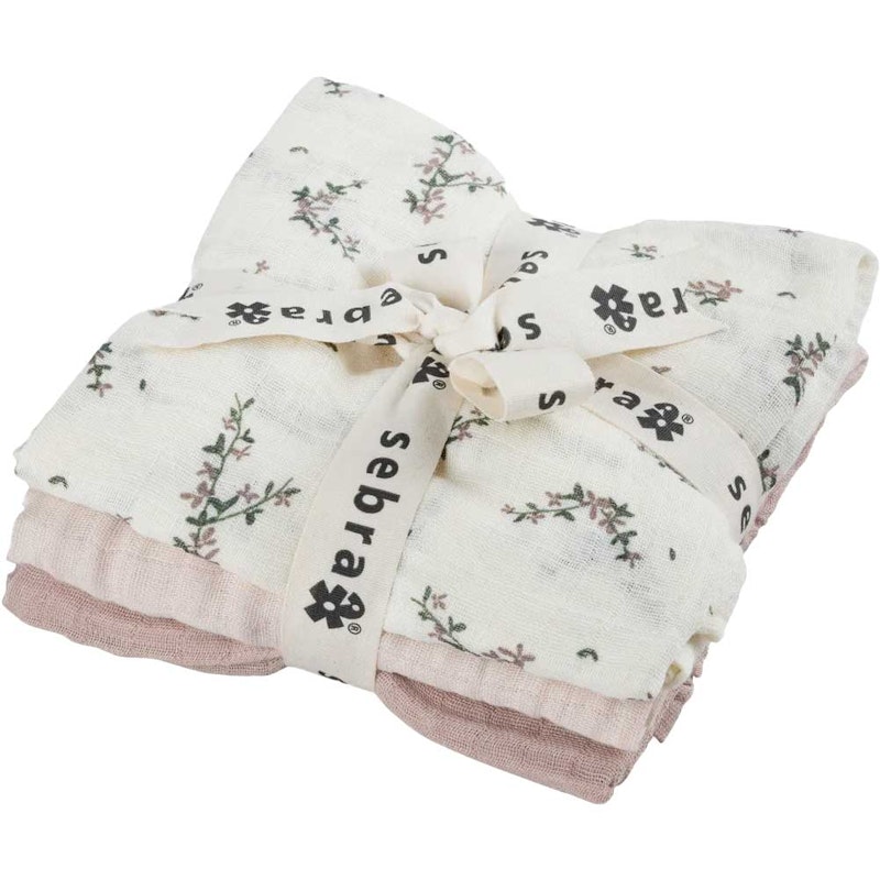 Muslin Babydeken Pak van 3, Powder Blossom