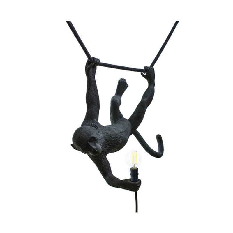 Monkey Lamp Swing Resin Lamp for Outdoor, Black