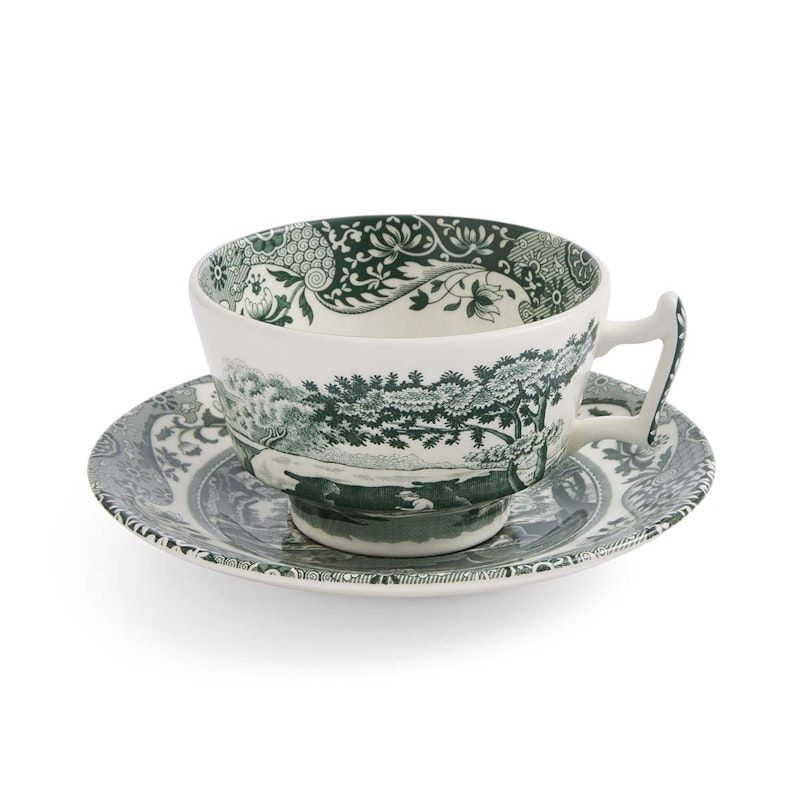 Heritage Green Italian Theekopje Met Schotel, Groen