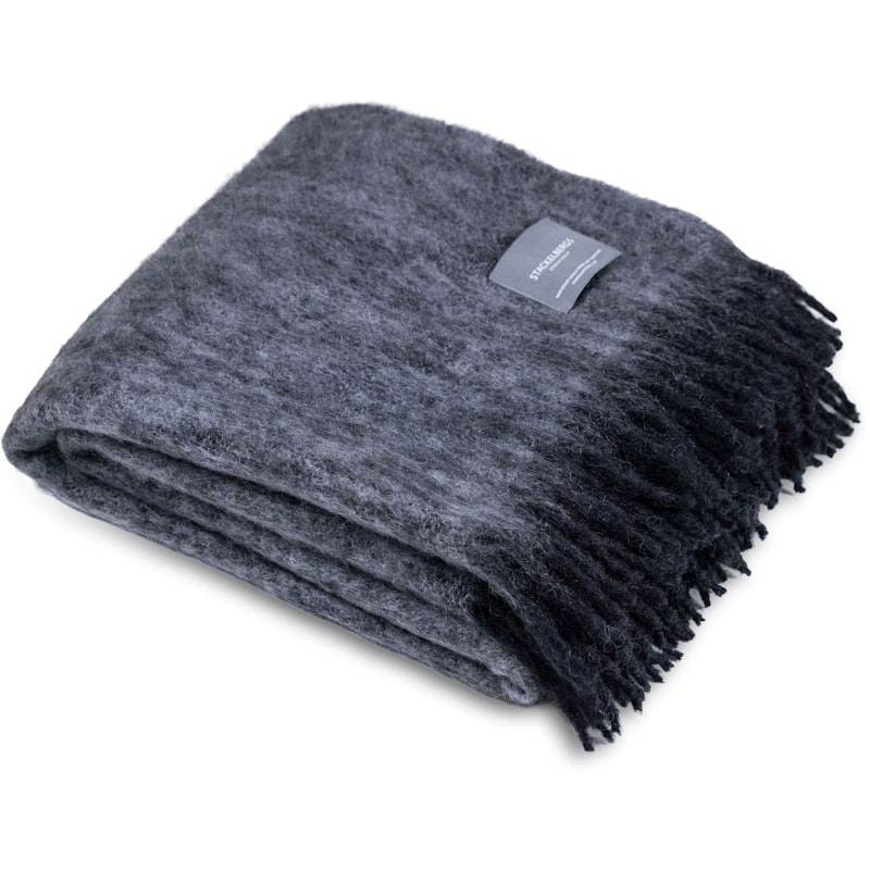 Mohair Deken Gerolde Franje 130x170 cm, Zwart / Slate Melange