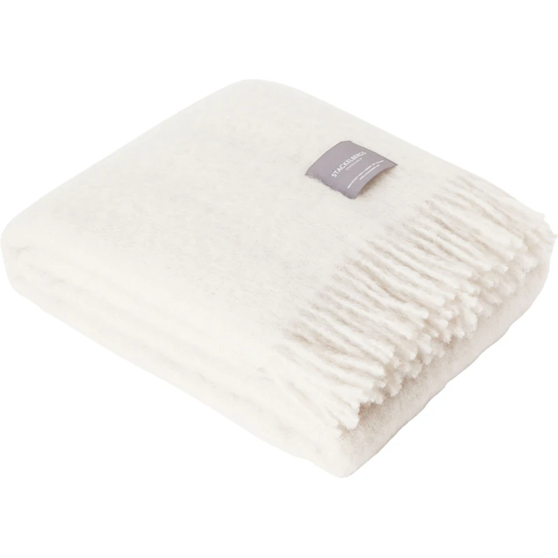 Mohair Deken Gerolde Franje 130x170 cm, Reflection White