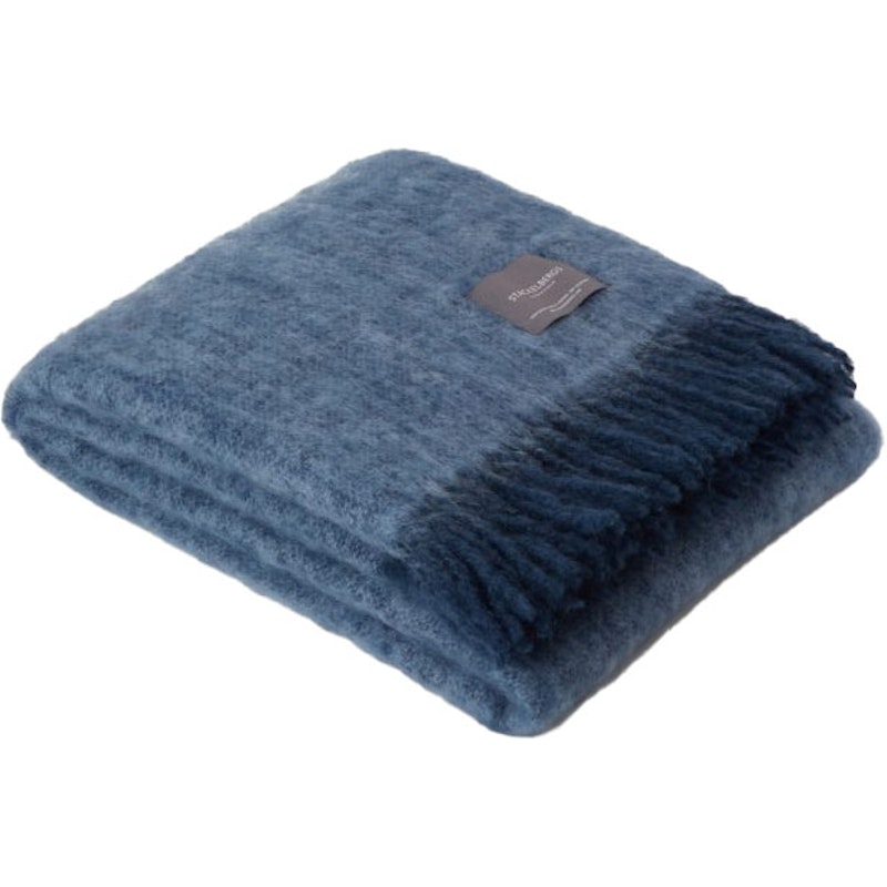 Mohair Deken Gerolde Franje 130x170 cm, Denim / Sky Blue Melange